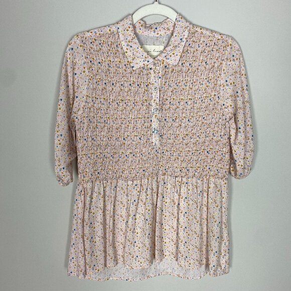 Evys tree Lisette Blouse Shirt Ditsy Floral Womens Medium Button Short Sleeves - Picture 1 of 7